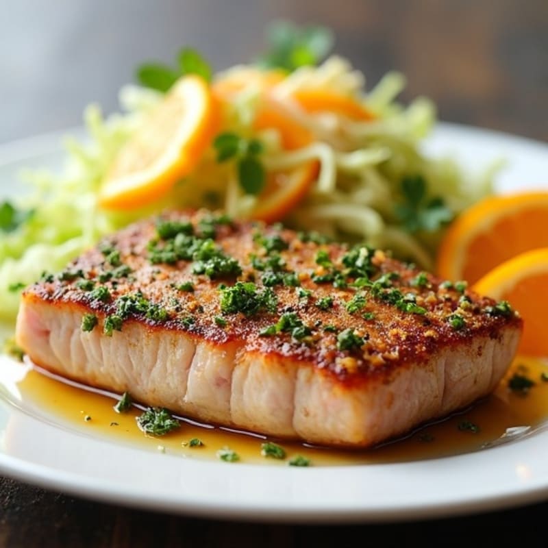 Herb-Crusted Seared Tuna with Citrus Slaw