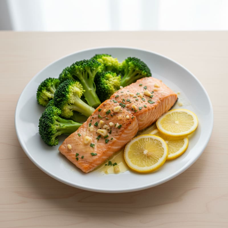 Oven-Baked Salmon with Steamed Broccoli and Lemon