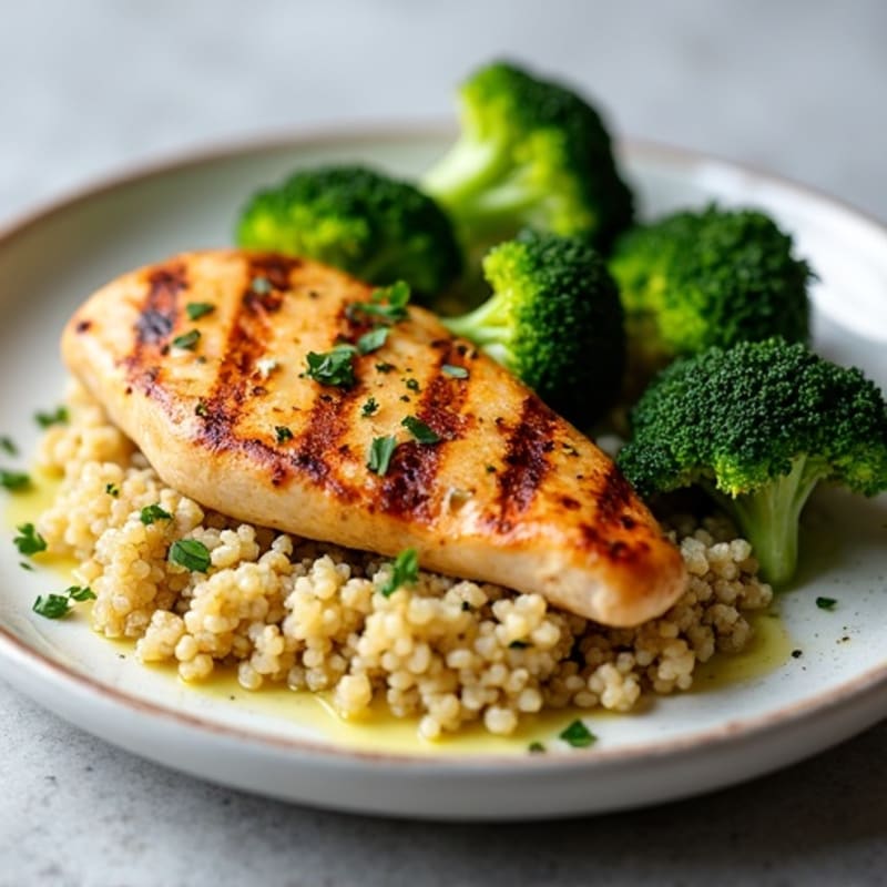 Grilled Chicken Breast with Quinoa and Roasted Broccoli