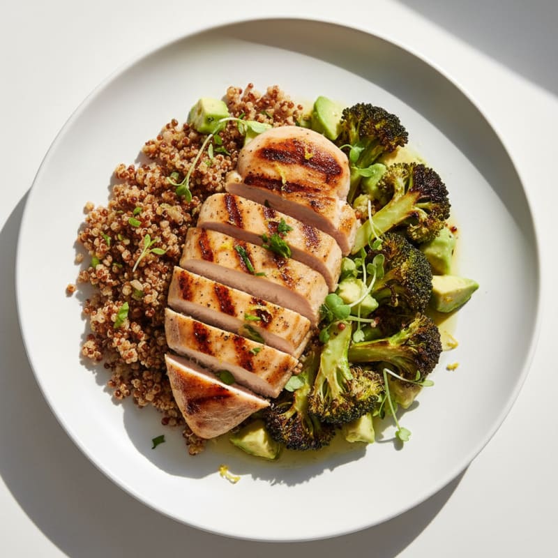 Grilled Chicken Breast with Crunchy Quinoa and Roasted Broccoli