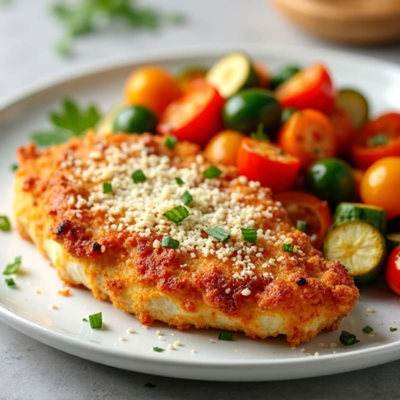 Healthy Crispy Chicken Parmesan with Roasted Vegetables