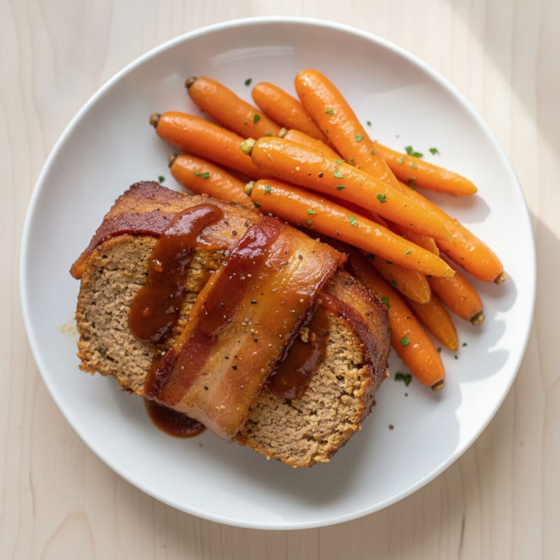 BBQ Bacon-Wrapped Meatloaf with Glazed Carrots