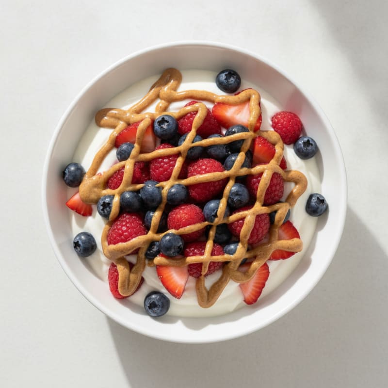 Greek Yogurt Protein Parfait with Mixed Berries and Almond Butter