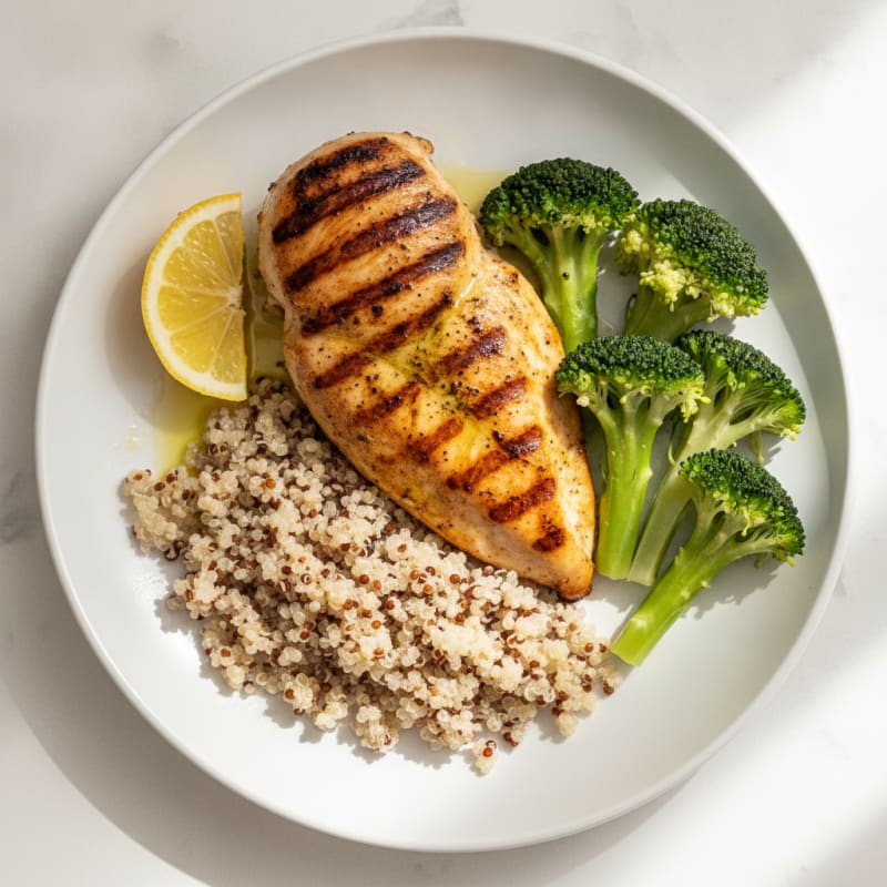 Grilled Chicken Breast with Quinoa and Steamed Broccoli