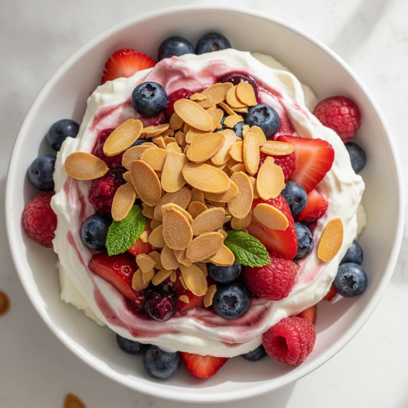 Greek Yogurt Protein Parfait with Mixed Berries and Almonds