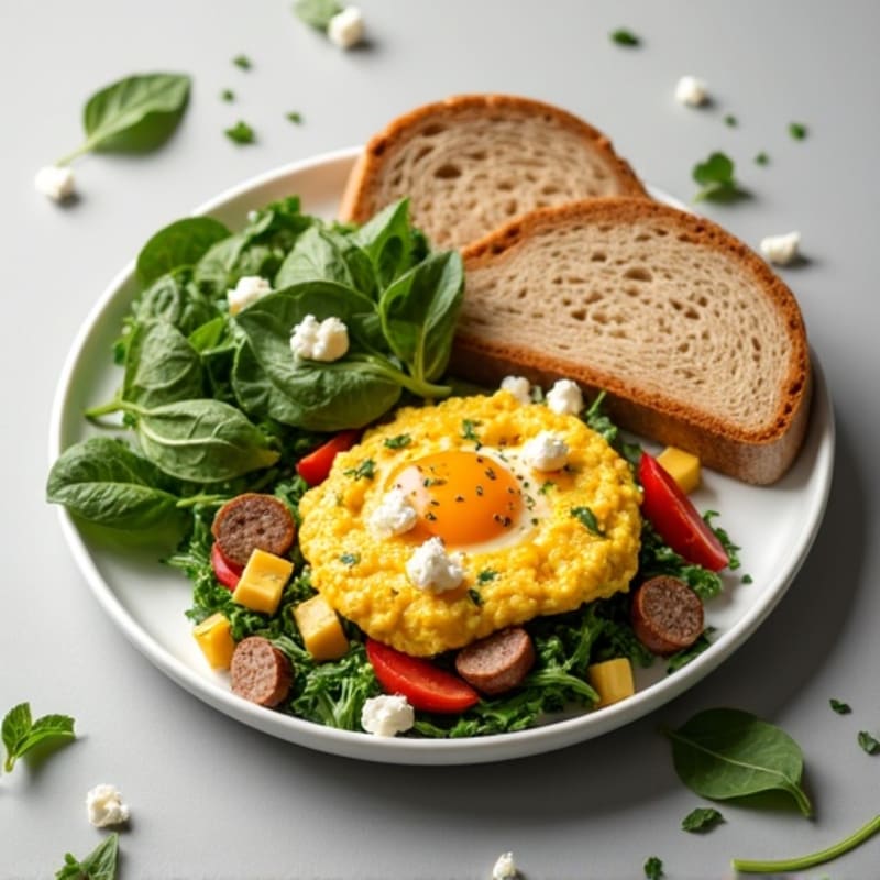 Egg White and Turkey Sausage Scramble with Spinach and Feta