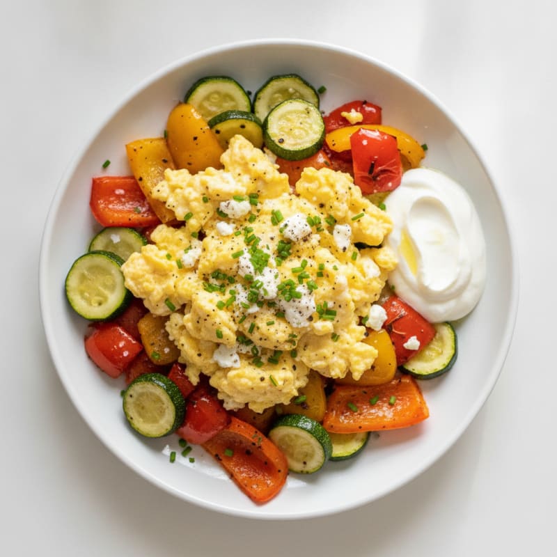 Hearty Scrambled Eggs with Roasted Vegetables
