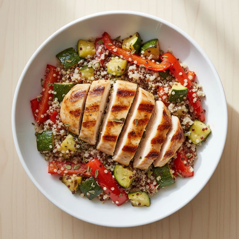Grilled Chicken and Quinoa Power Bowl with Roasted Vegetables
