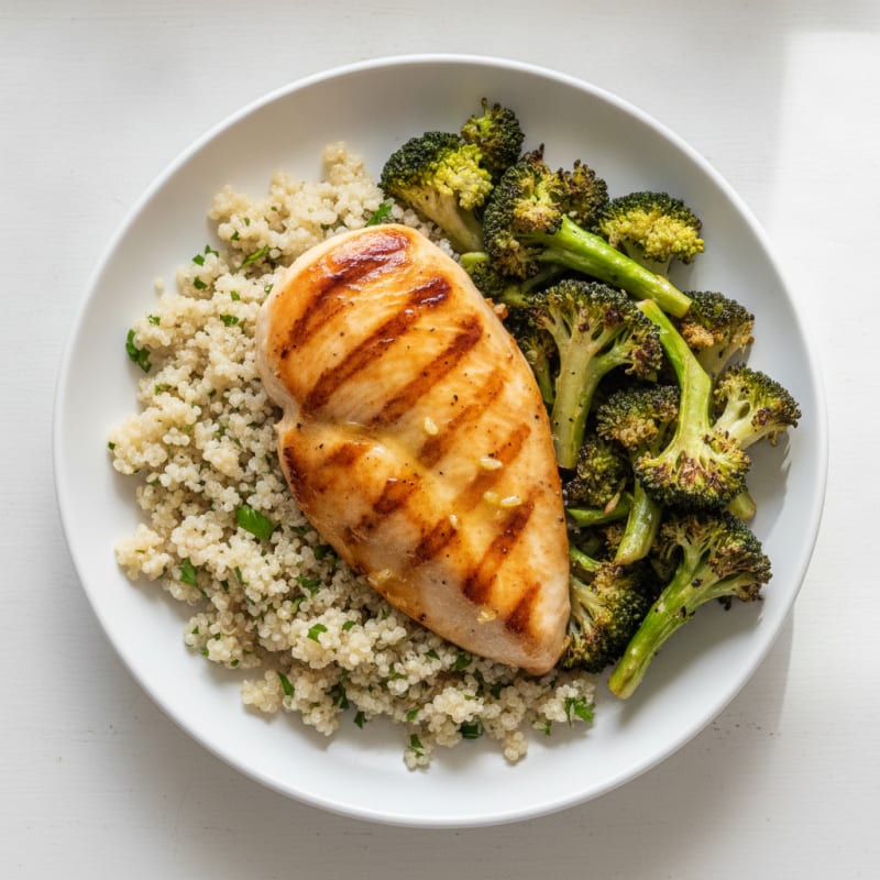 Grilled Chicken Breast with Quinoa and Roasted Broccoli