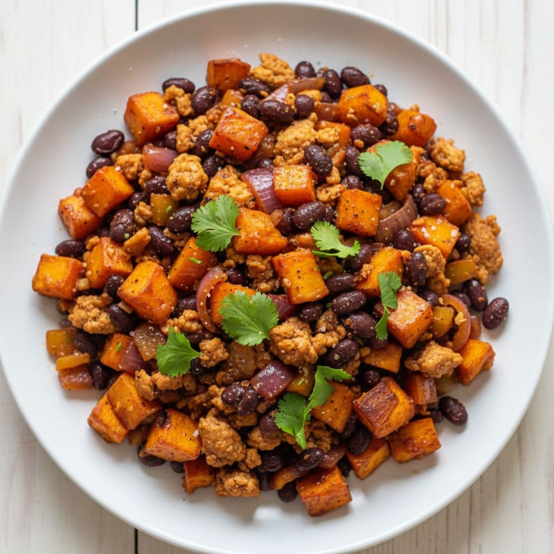 Caramelized Sweet Potato and Black Bean Hash