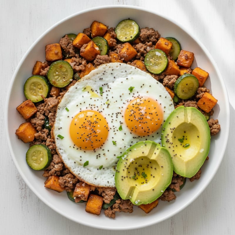 Avocado Sweet Potato and Egg Hash
