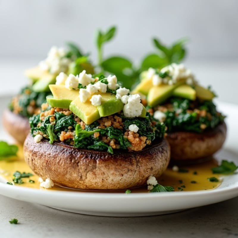 Portobello Mushrooms Stuffed with Lean Ground Turkey, Spinach, and Herbs