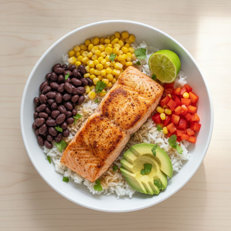 Pan-Seared Salmon Fiesta Rice Bowl