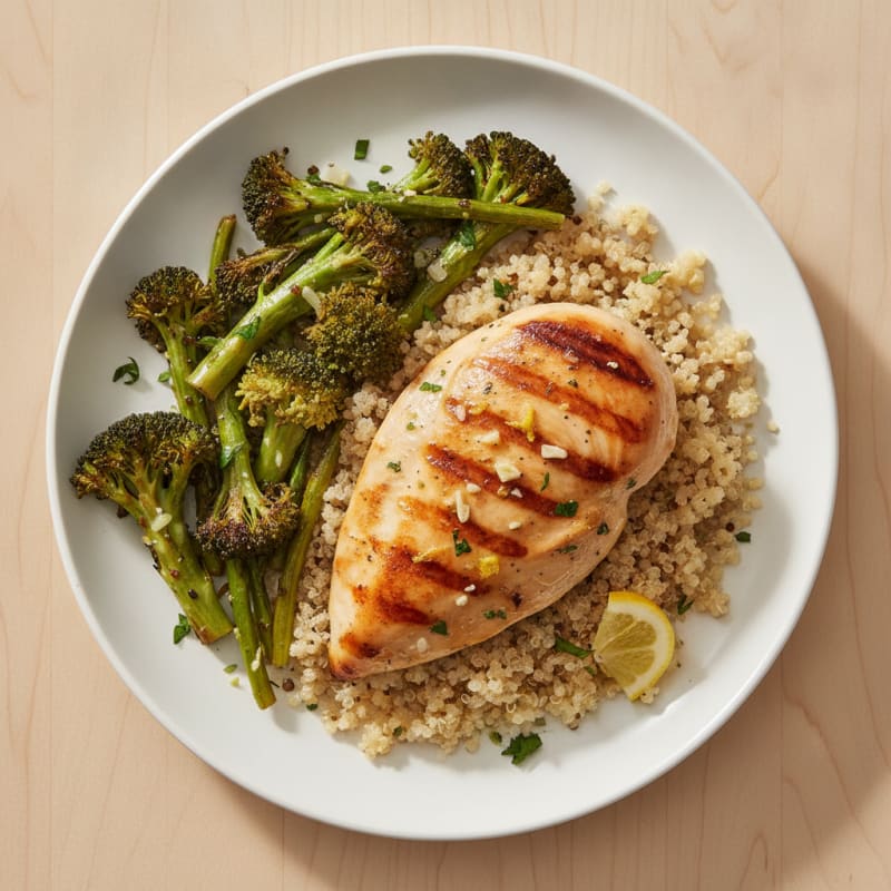 Grilled Chicken Breast with Quinoa and Roasted Broccoli