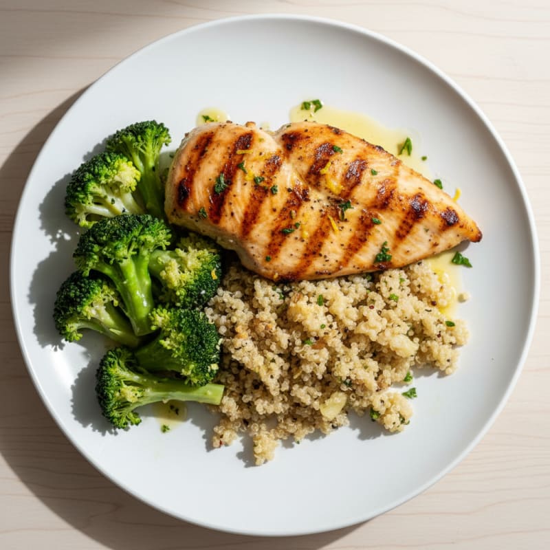 Grilled Chicken Breast with Quinoa and Steamed Broccoli