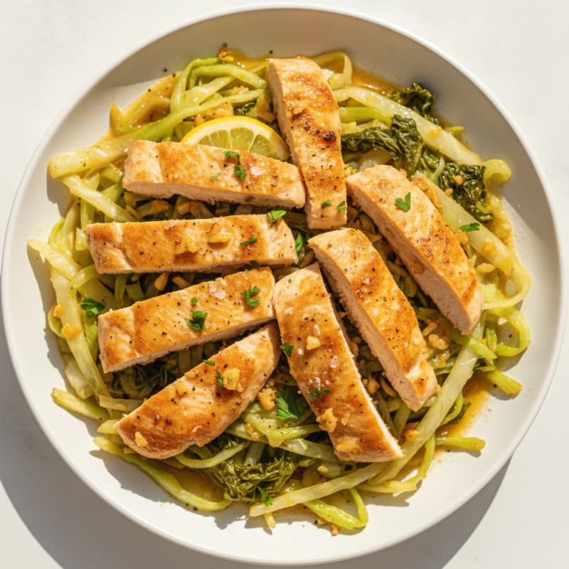 Garlic Butter Steamed Cabbage with Sautéed Chicken