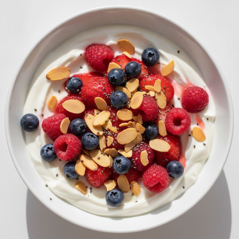 Creamy Greek Yogurt Protein Bowl with Mixed Berries and Almonds