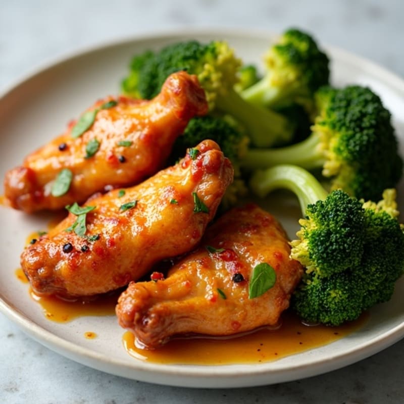 Crispy Baked Honey Garlic Chicken Wings with Roasted Broccoli