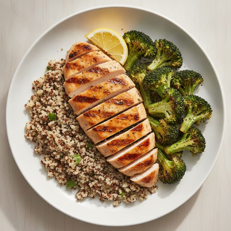 Grilled Chicken Breast with Quinoa and Roasted Broccoli