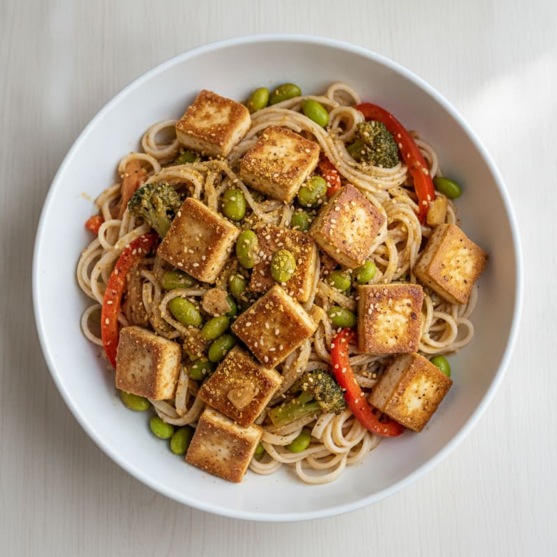 Garlic Tofu Noodles with Mixed Vegetables