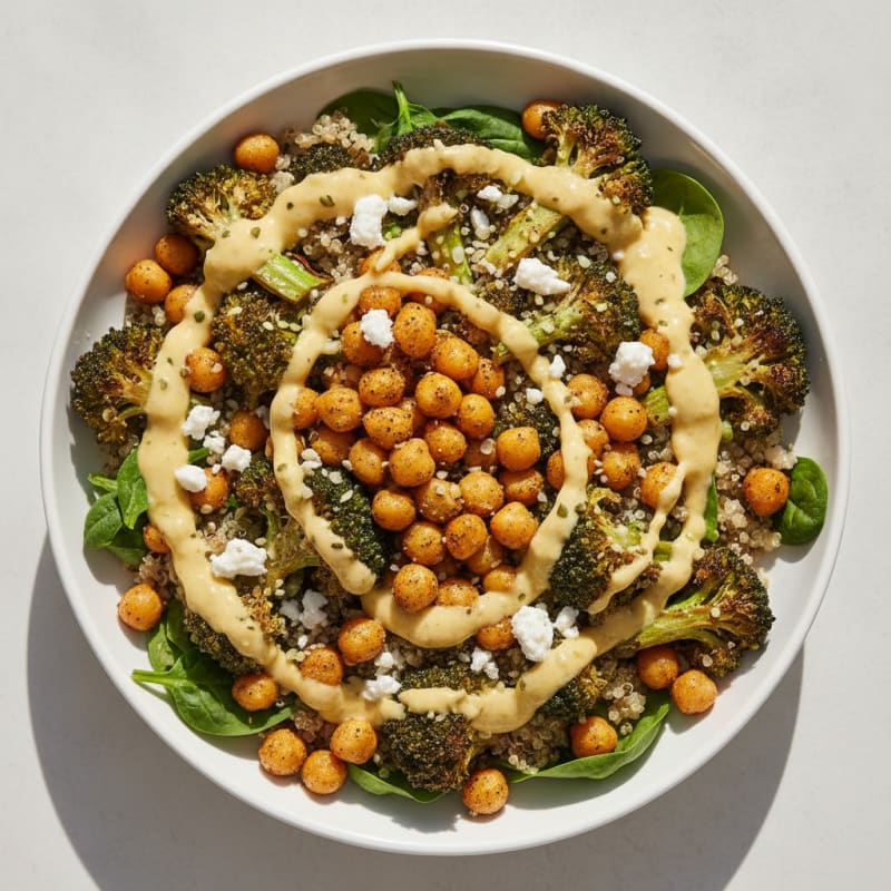 Roasted Vegetable and Chickpea Bowl with Lemon-Herb Dressing