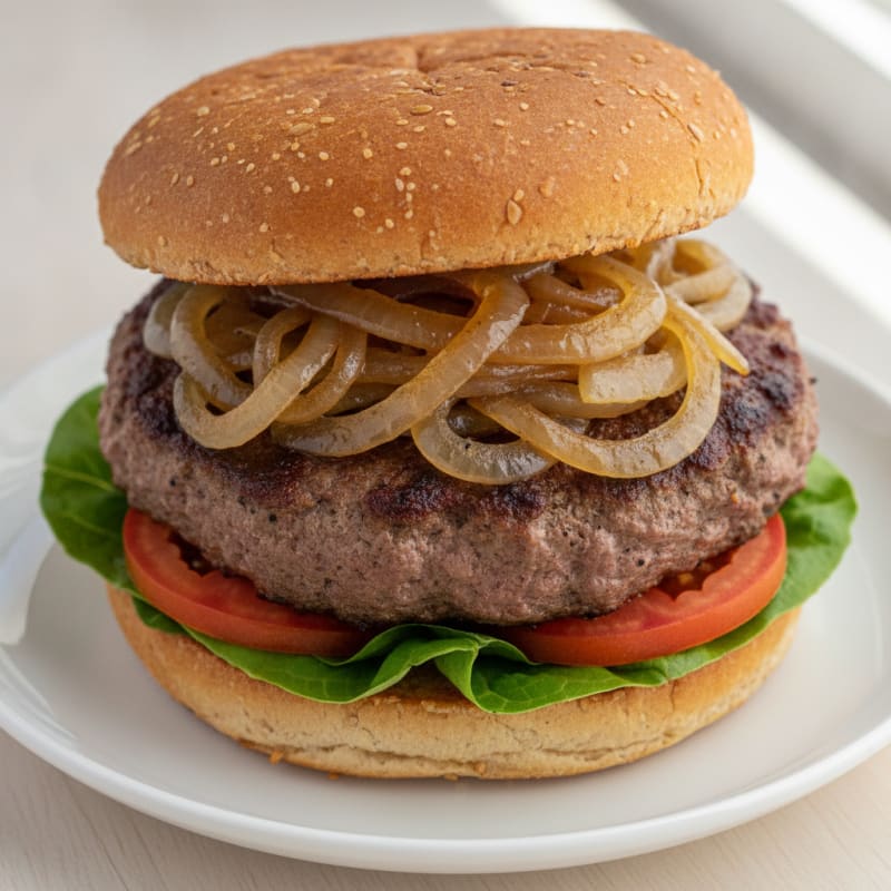 Classic Beef Burger with Caramelized Onions