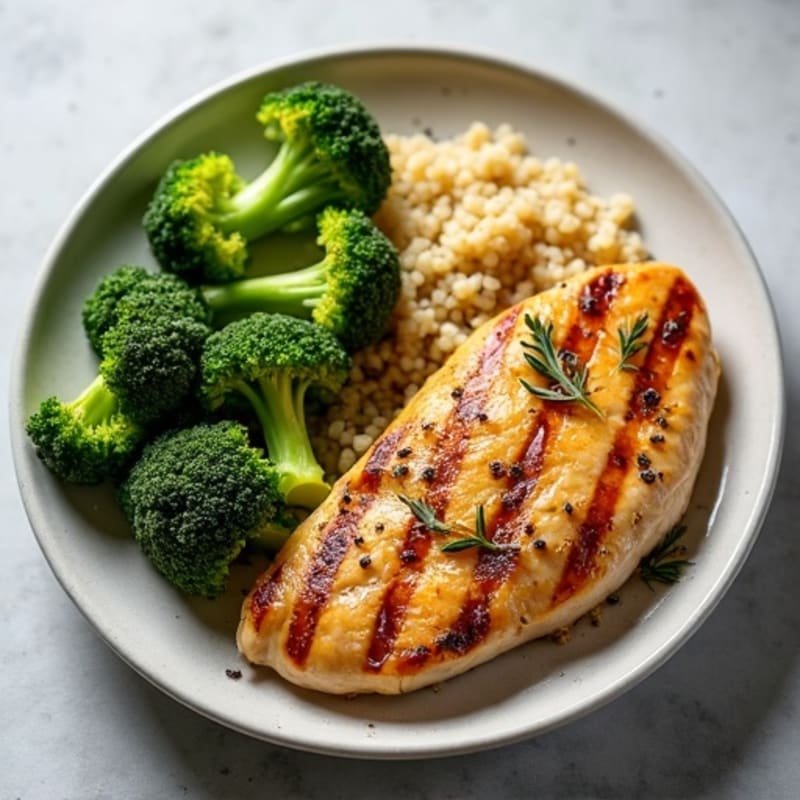 Grilled Chicken Breast with Quinoa and Roasted Broccoli