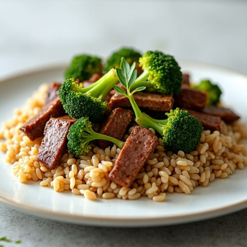 Lean Beef and Crispy Broccoli Stir-Fry with Brown Rice