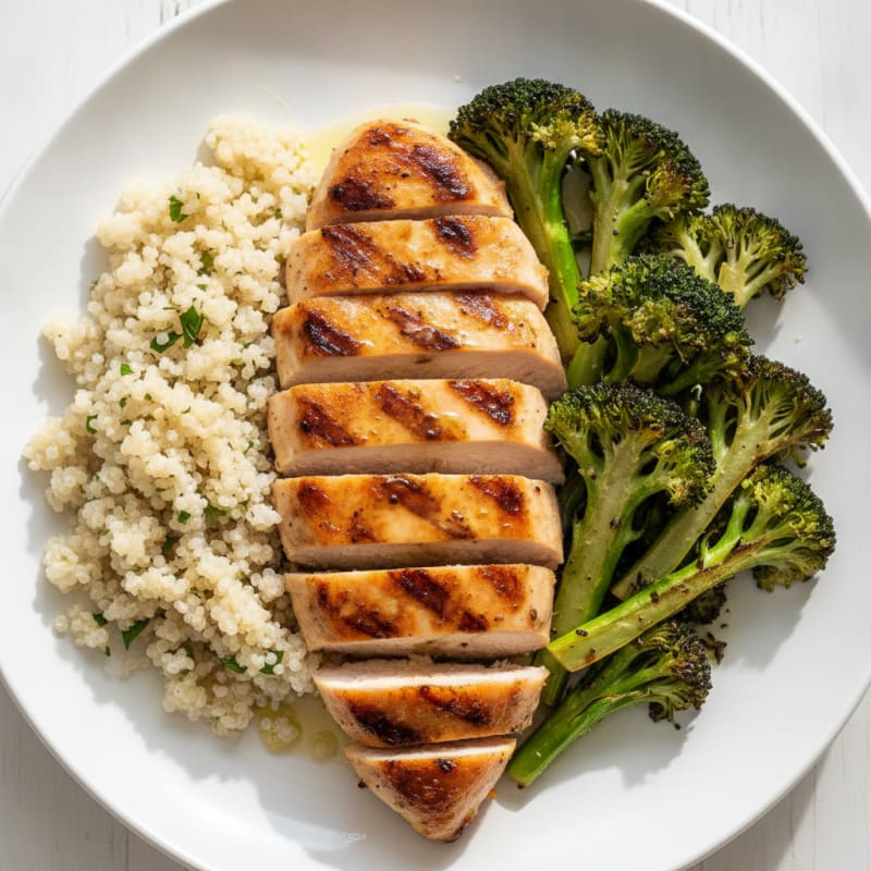 Grilled Chicken Breast with Quinoa and Roasted Broccoli