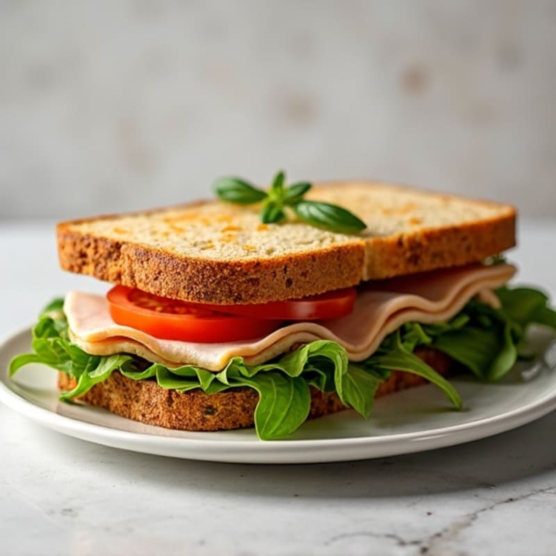 Crispy Whole Wheat Turkey Pesto Sandwich with Fresh Greens