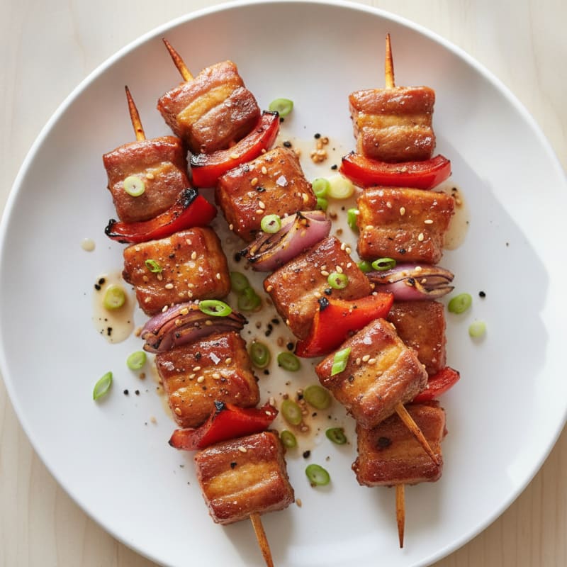 Spicy Gochujang Pork Belly Skewers