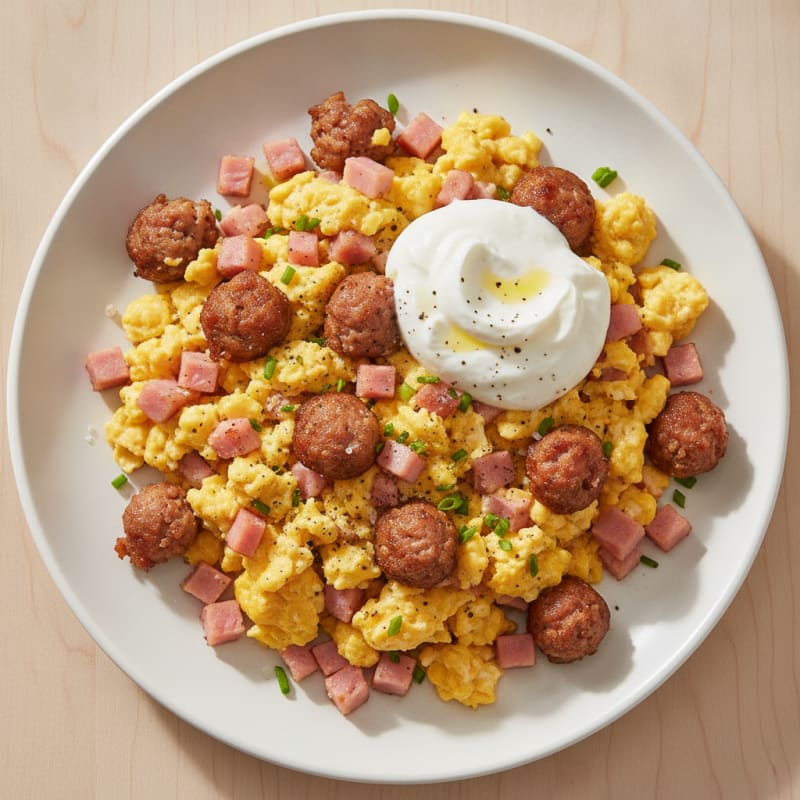Ham and Egg Scramble with Pork Sausage