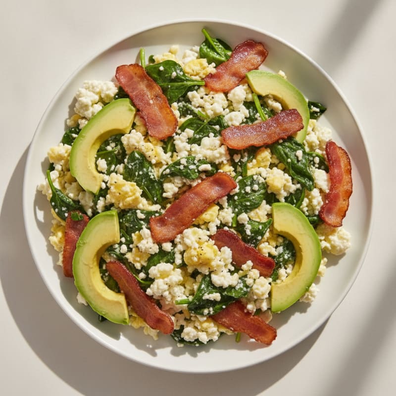 Cottage Cheese Scramble with Spinach and Turkey Bacon