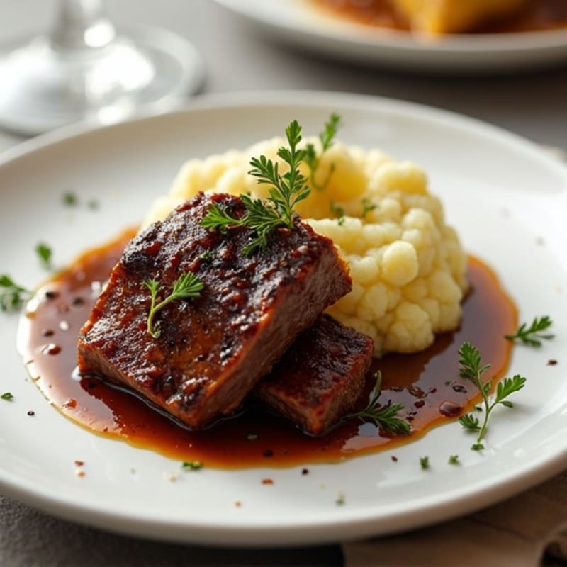 Red Wine Braised Short Ribs with Garlic Mashed Cauliflower