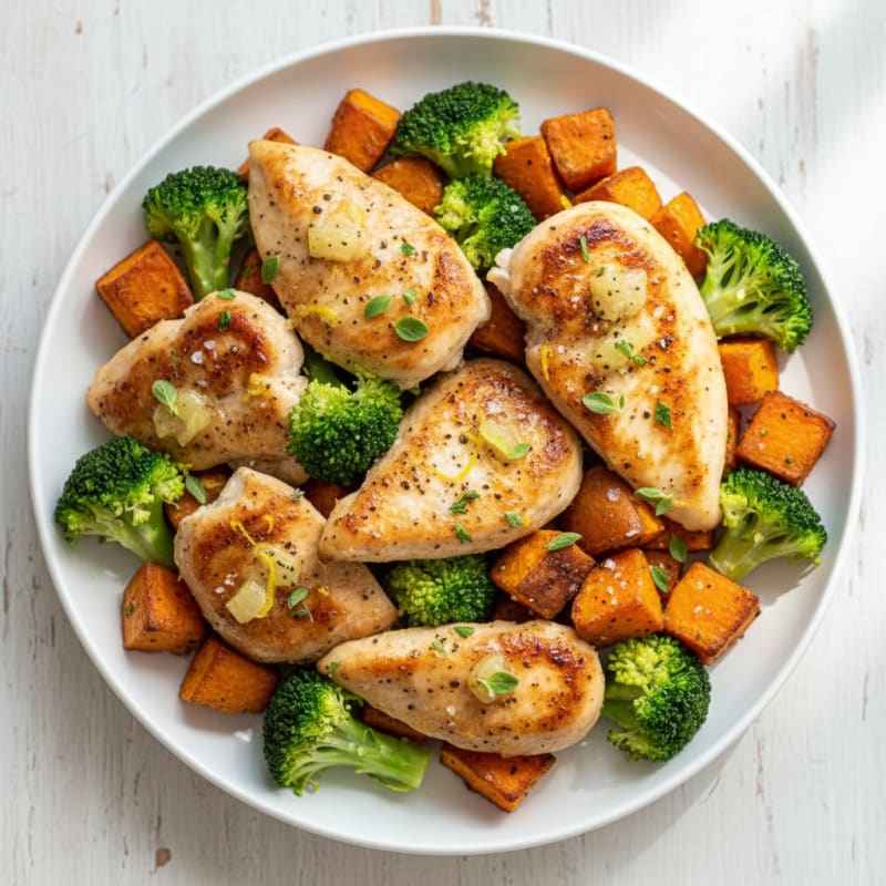 Zesty Lemon Herb Chicken with Roasted Sweet Potatoes