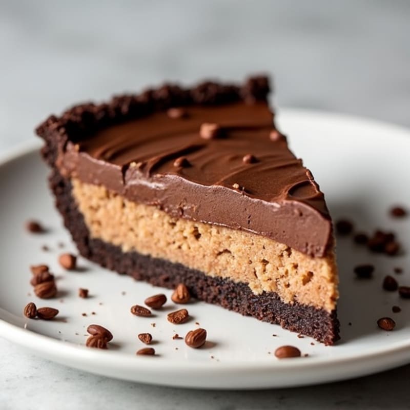 No-Bake Dark Chocolate Peanut Butter Protein Pie