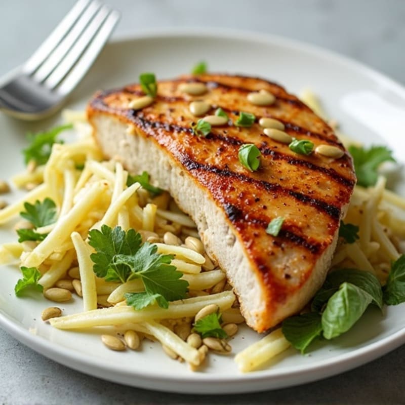 Grilled Chicken Breast with Crunchy Cabbage Slaw and Pumpkin Seeds