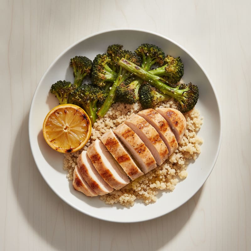 Grilled Chicken Breast with Quinoa and Roasted Broccoli