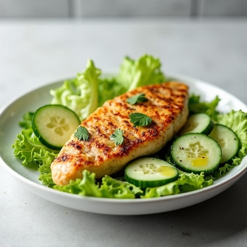 Grilled Chicken Breast with Crisp Romaine and Cucumber Salad