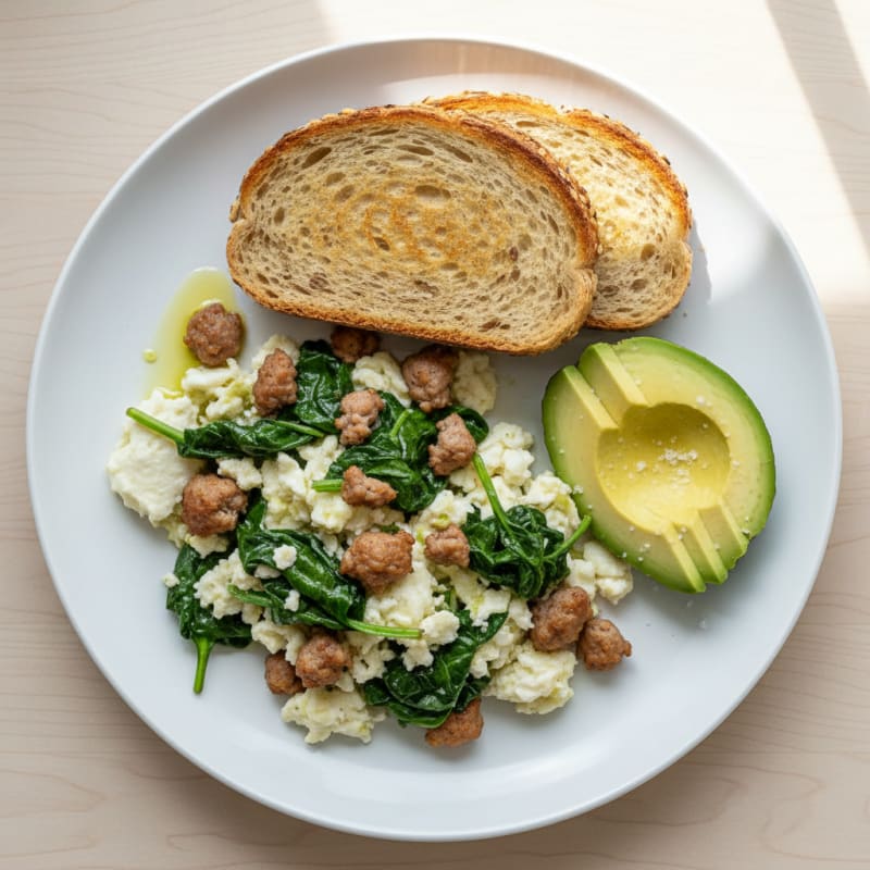 Egg White Scramble with Turkey Sausage and Spinach
