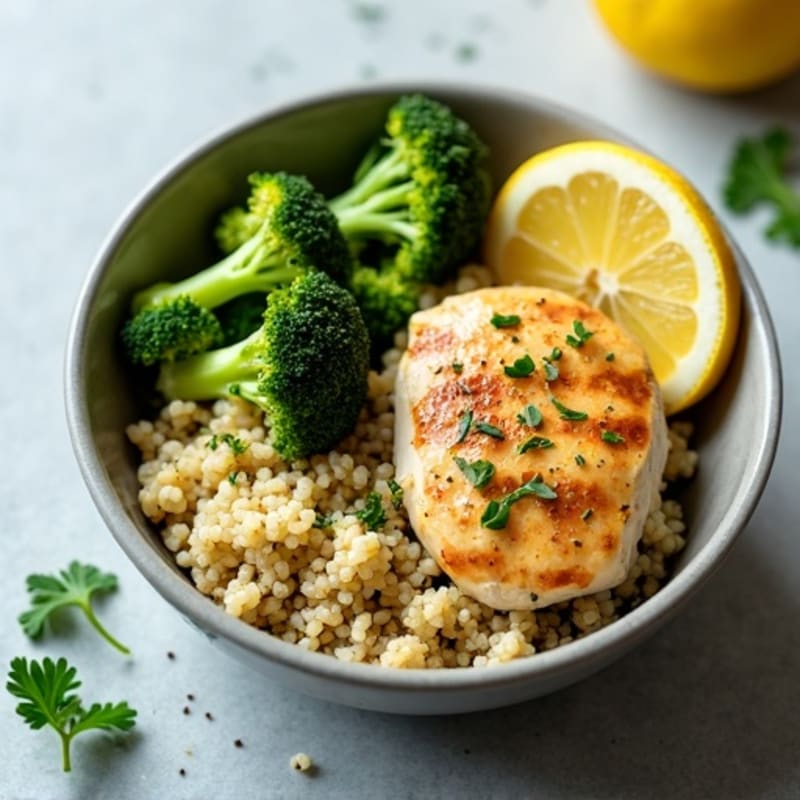 Lemon Herb Chicken and Roasted Broccoli Power Bowl