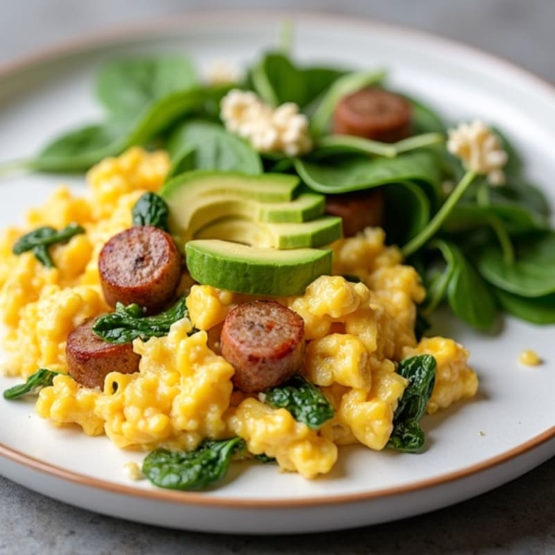 Egg White Scramble with Spinach and Turkey Sausage