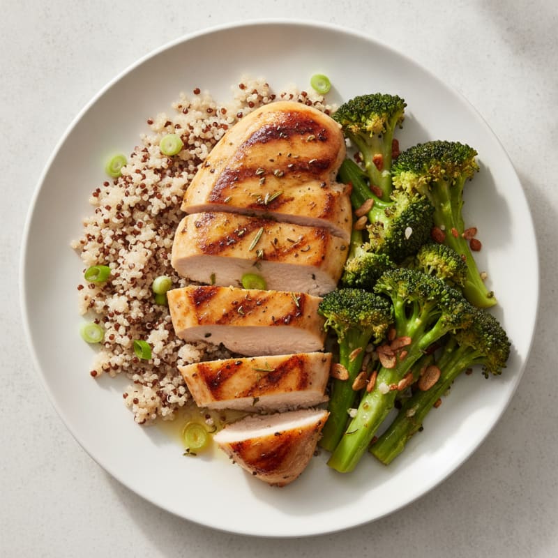 Grilled Chicken Breast with Quinoa and Steamed Broccoli