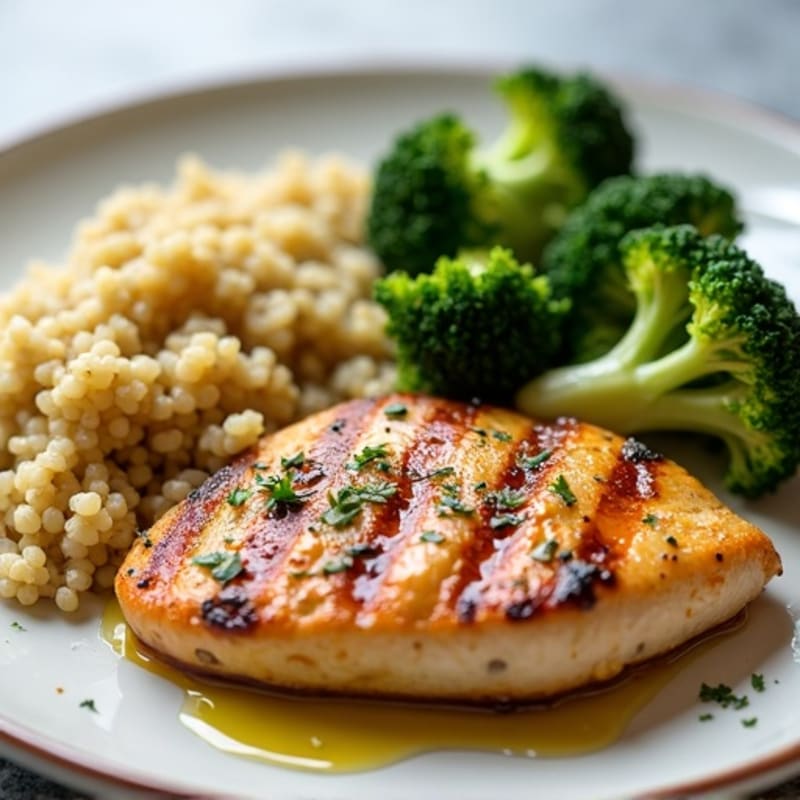 Grilled Chicken Breast with Quinoa and Steamed Broccoli