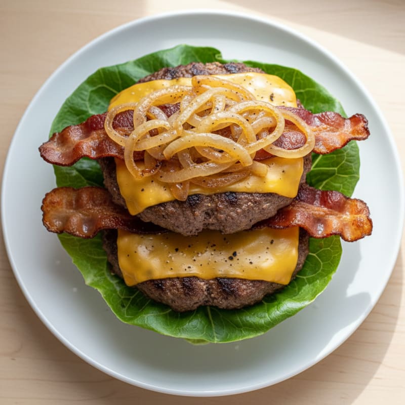 Double Bacon Cheeseburger with Caramelized Onions