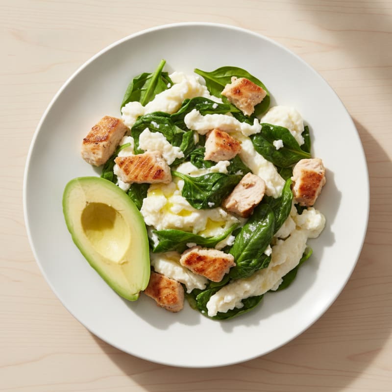 Egg White Spinach Scramble with Grilled Turkey Breast