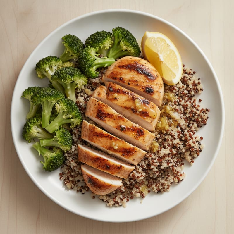 Grilled Chicken Breast with Quinoa and Steamed Broccoli