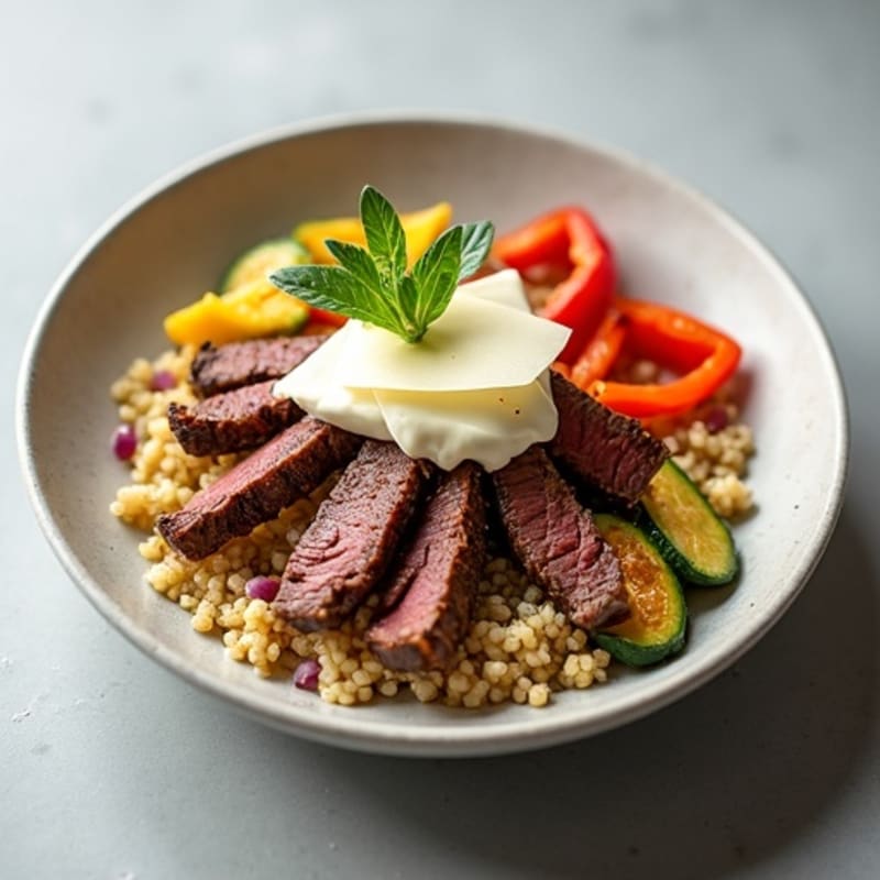 Lean Beef and Roasted Vegetable Bowl with Shaved Parmesan