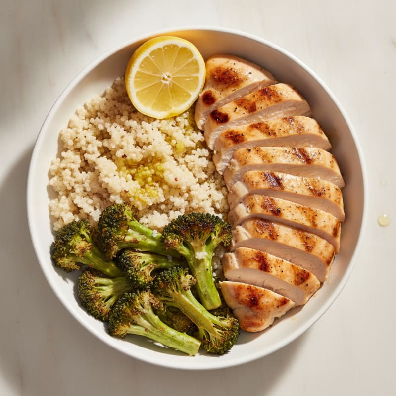 Grilled Chicken and Quinoa Power Bowl with Roasted Broccoli