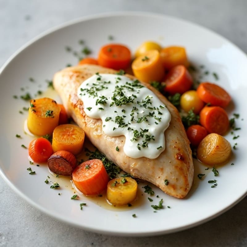 Creamy Herb-Roasted Chicken with Roasted Root Vegetables